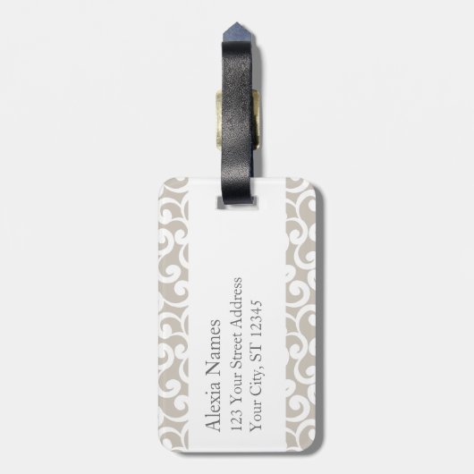 Linen en Mint Monogrammed de Druk van Elementen Bagagelabel (Achterkant verticaal)