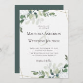 Linen Eucalyptus Greenery Gold Luxury Wedding Kaart (Voorkant / Achterkant)