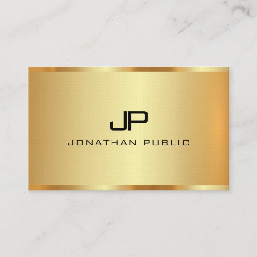 Linen Faux Gold Sjabloon Monogram Initiaal Aangepa Visitekaartje (Voorkant)