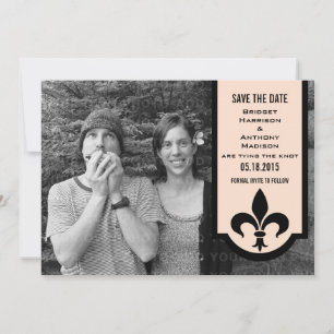 Linen Fleur De Lis Banner sparen de Datum uitnodig Save The Date