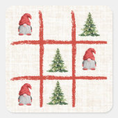 Linen Gnome Christmas Trees Tic Tac Toe Vierkante Sticker (Voorkant)