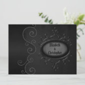 Linen Gothic  Swirls Black Wedding Invites Kaart (Staand voorkant)