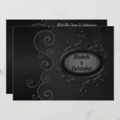 Linen Gothic  Swirls Black Wedding Invites Kaart (Voorkant / Achterkant)