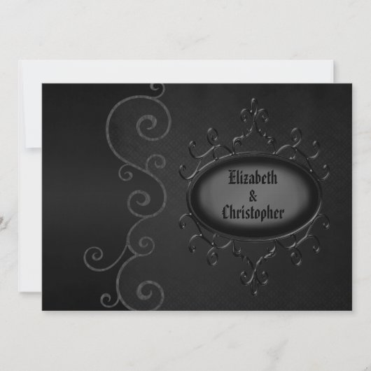 Linen Gothic  Swirls Black Wedding Invites Kaart (Voorkant)