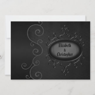 Linen Gothic  Swirls Black Wedding Invites Kaart