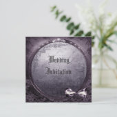 Linen Gothic Winged Skull Paars Wedding Invites Kaart (Staand voorkant)