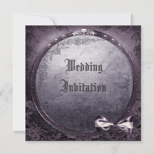 Linen Gothic Winged Skull Paars Wedding Invites Kaart (Voorkant)