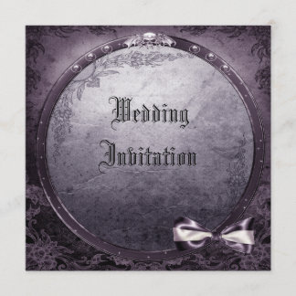 Linen Gothic Winged Skull Paars Wedding Invites Kaart