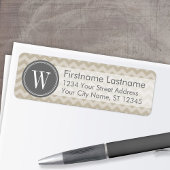 Linen & Gray Chevron Pattern met monogram Etiket