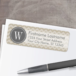 Linen & Gray Chevron Pattern met monogram Etiket