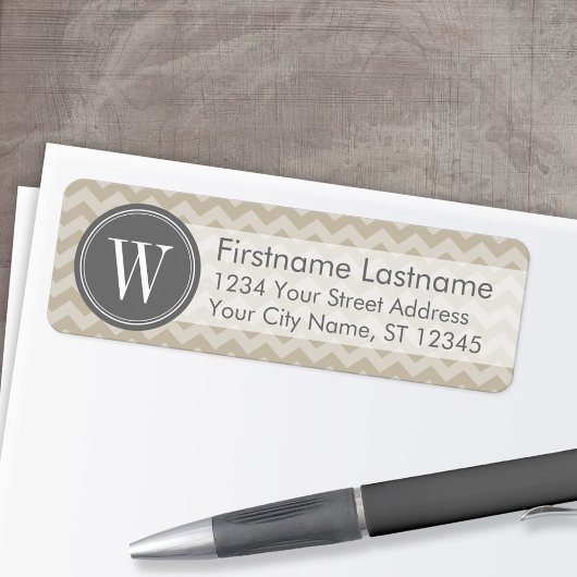 Linen & Gray Chevron Pattern met monogram Etiket