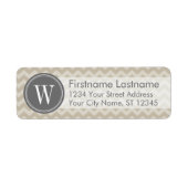 Linen & Gray Chevron Pattern met monogram Etiket (Voorkant)