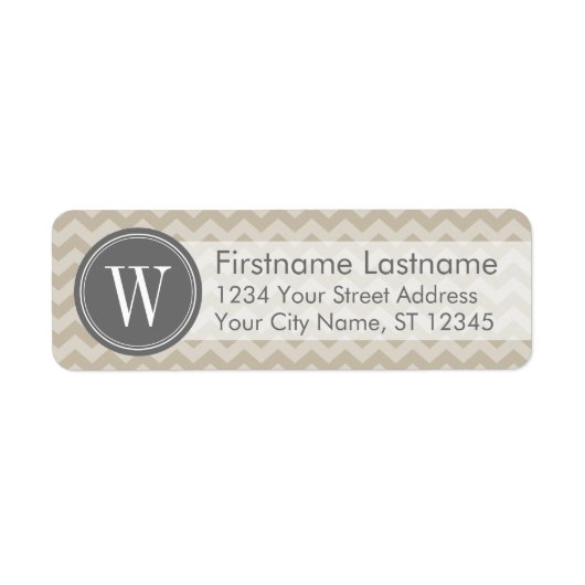 Linen & Gray Chevron Pattern met monogram Etiket (Voorkant)