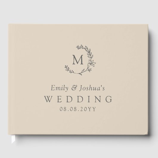Linen & Gray Hand-Drawn Floral Wreath Wedding Gastenboek (Voorkant)