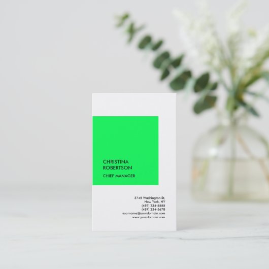 Linen Green White Modern Professional Plain Visitekaartje (Staand voorkant)
