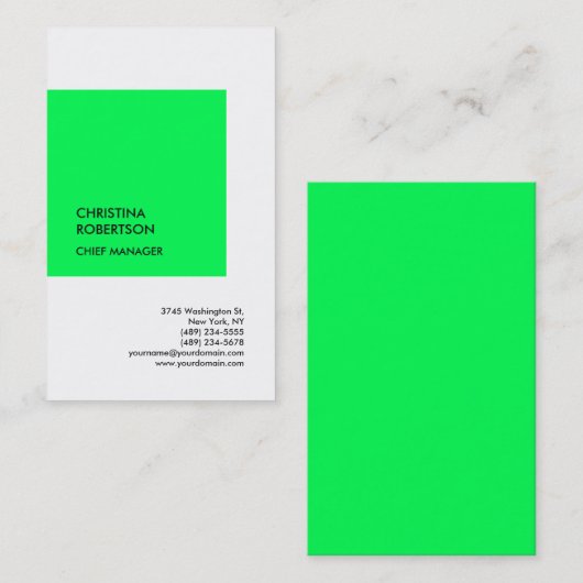 Linen Green White Modern Professional Plain Visitekaartje (Voorkant / Achterkant)