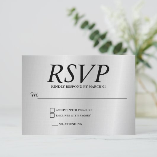 Linen Grey Wedding RSVP Response Reply Modern Card (Staand voorkant)