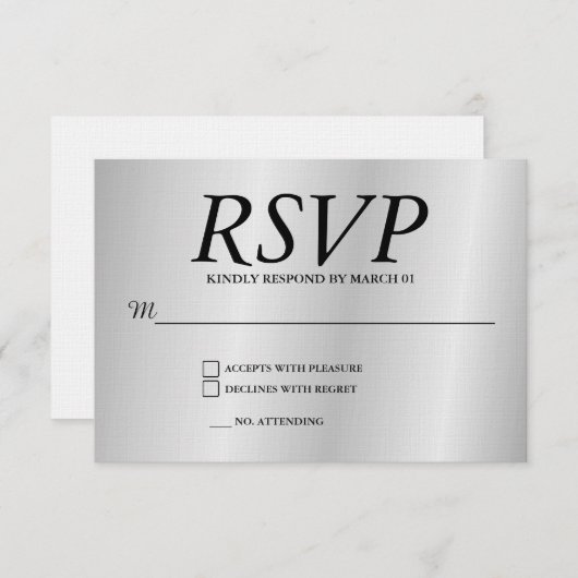 Linen Grey Wedding RSVP Response Reply Modern Card (Voorkant / Achterkant)