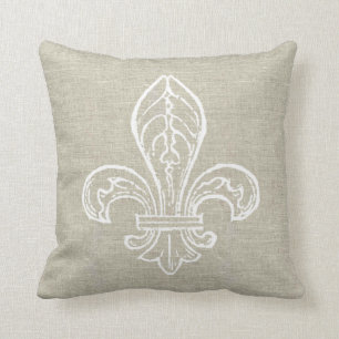 Linen Kijk met White Fleur de Lis Pillow Kussen