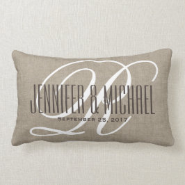  Linen kijk met witte monogram Kussen