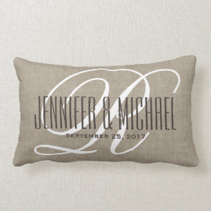  Linen kijk met witte monogram Kussen