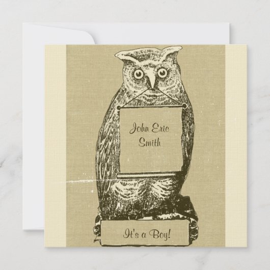Linen Kijk Owl Baby shower Uitnodiging (Voorkant)