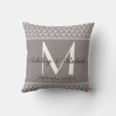 Linen Lace Gray White Monogram Wedding Keepomwille Kussen (Achterkant)