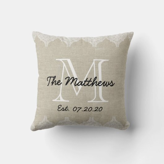 Linen Lace look Custom Monogram Kussen (Achterkant)