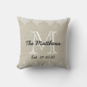 Linen Lace look Custom Monogram Kussen (Voorkant)
