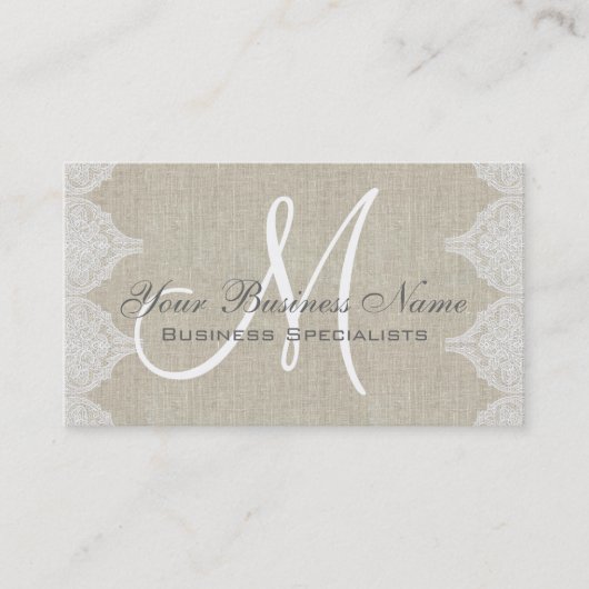 Linen Lace Simple Plain Monogram Visitekaartje (Voorkant)