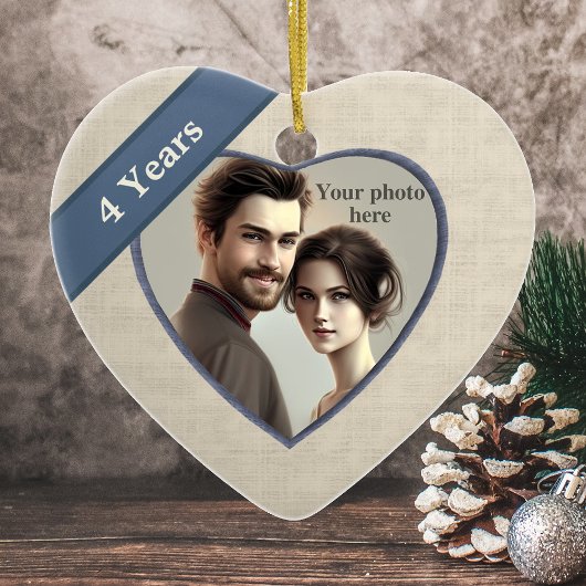 Linen look 4th Jubileum (blauw): voeg een foto toe Keramisch Ornament