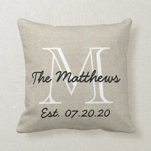 Linen look Custom Family Monogram Kussen
