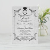  Linen-look en Ornament Engagement Party Kaart (Staand voorkant)