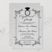  Linen-look en Ornament Engagement Party Kaart (Voorkant / Achterkant)