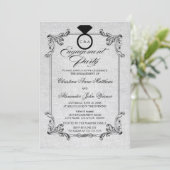  Linen-look en Ornament Engagement Party Kaart (Staand voorkant)