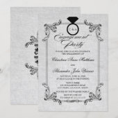  Linen-look en Ornament Engagement Party Kaart (Voorkant / Achterkant)