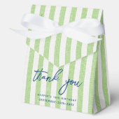 Linen Look Striped Birthday Thank You Green Party Bedankdoosjes (Voorkant)