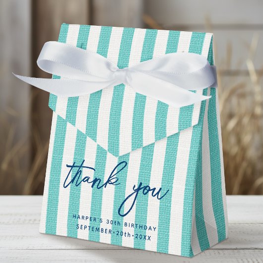 Linen Look Striped Birthday Thank You Mint Party Bedankdoosjes