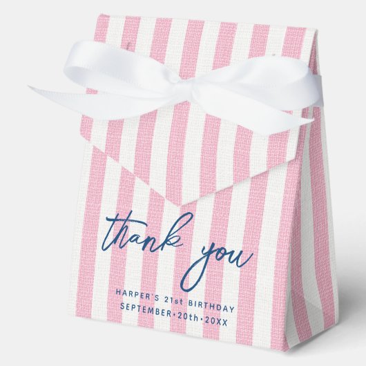 Linen Look Striped Birthday Thank You Pink Party Bedankdoosjes (Voorkant)