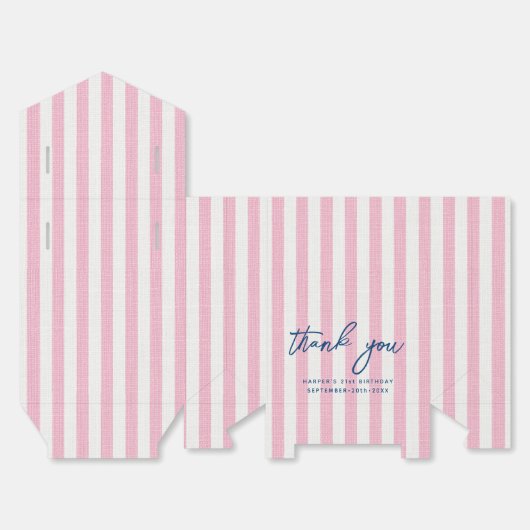 Linen Look Striped Birthday Thank You Pink Party Bedankdoosjes (Ongevouwen)
