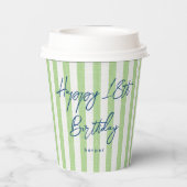 Linen Look Striped Celebration Birthday 18th Green Papieren Bekers (Achterkant)