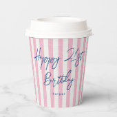 Linen Look Striped Celebration Birthday 21st Pink Papieren Bekers (Achterkant)