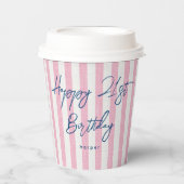 Linen Look Striped Celebration Birthday 21st Pink Papieren Bekers (Voorkant)