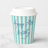 Linen Look Striped Celebration Birthday 30th Mint Papieren Bekers (Voorkant)