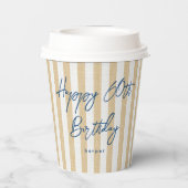 Linen Look Striped Celebration Birthday 60th Gold Papieren Bekers (Achterkant)