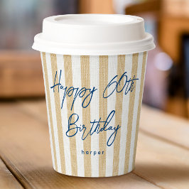 Linen Look Striped Celebration Birthday 60th Gold Papieren Bekers
