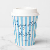 Linen Look Striped Celebration Birthday Light Blue Papieren Bekers (Achterkant)