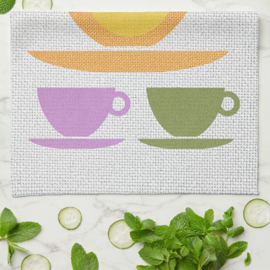Linen look Teacups Kitchen Towelen Theedoek (Gevouwen)