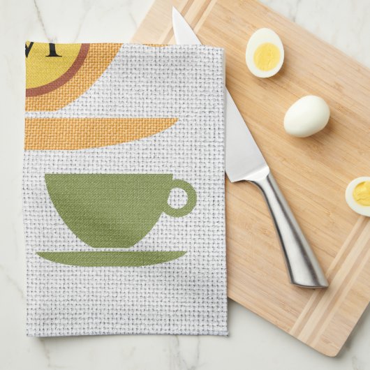 Linen look Teacups Kitchen Towelen Theedoek (Quarter Fold)