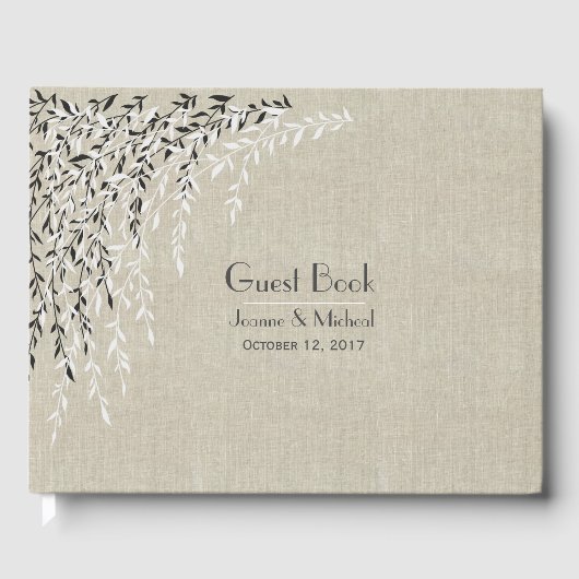 Linen look Willow Branches Wedding Guest Book Gastenboek (Voorkant)